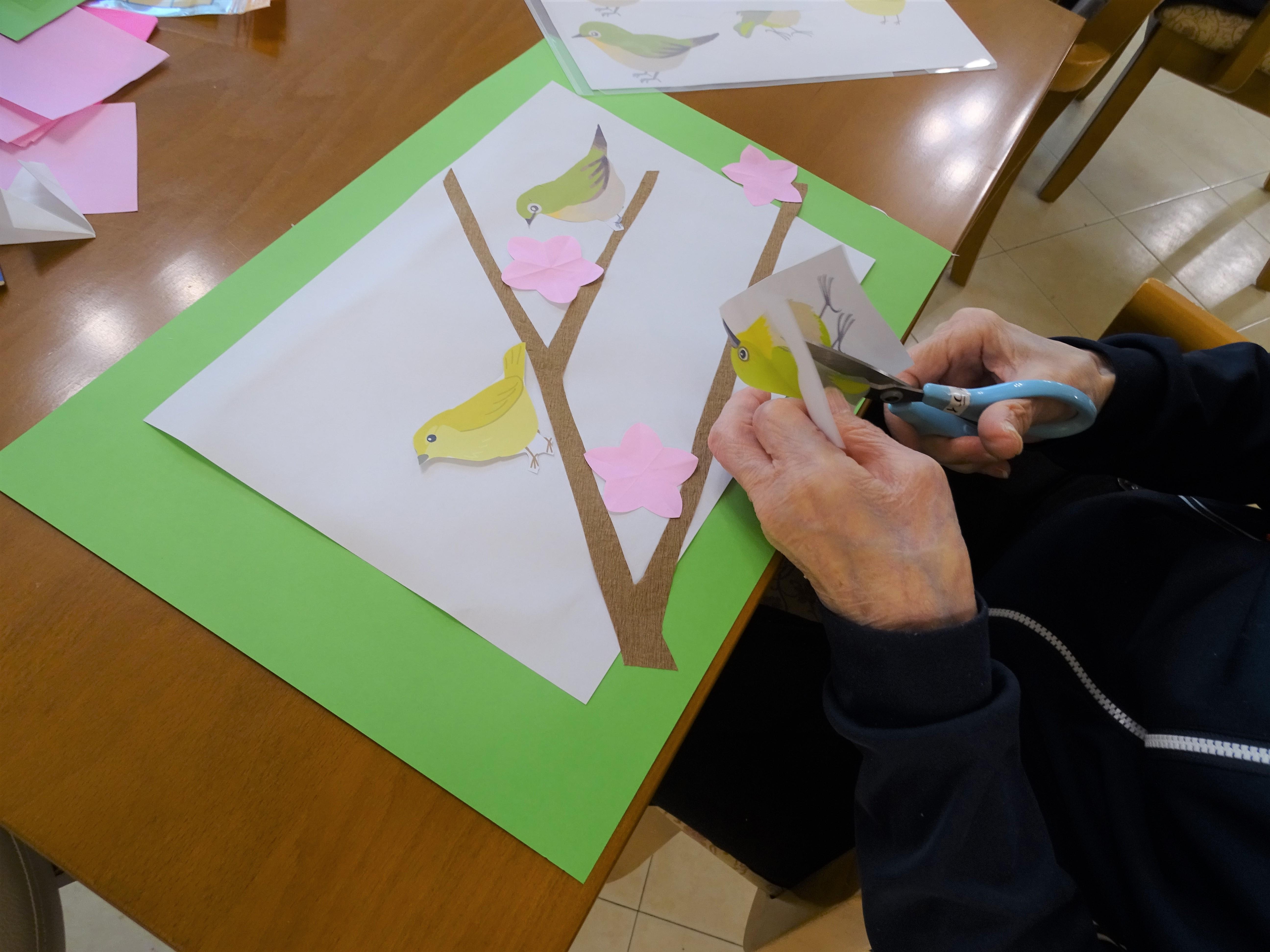 冬の制作　～梅とうぐいす～