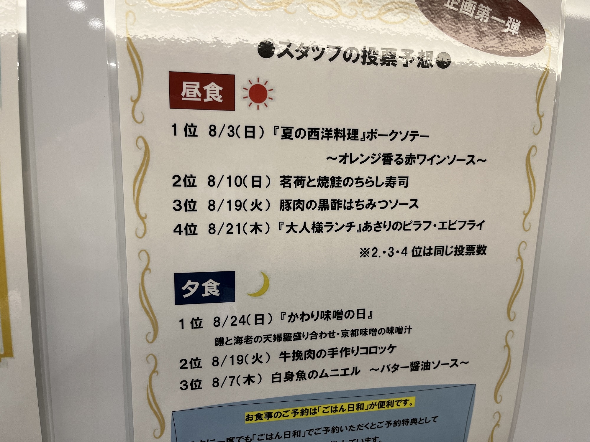 8月の人気メニュー投票開始！